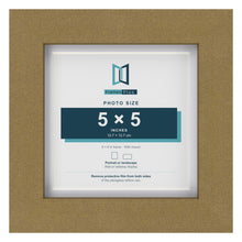 Gold 6 x 6 inch picture frame with a white mount for a 5 x 5 inch photo