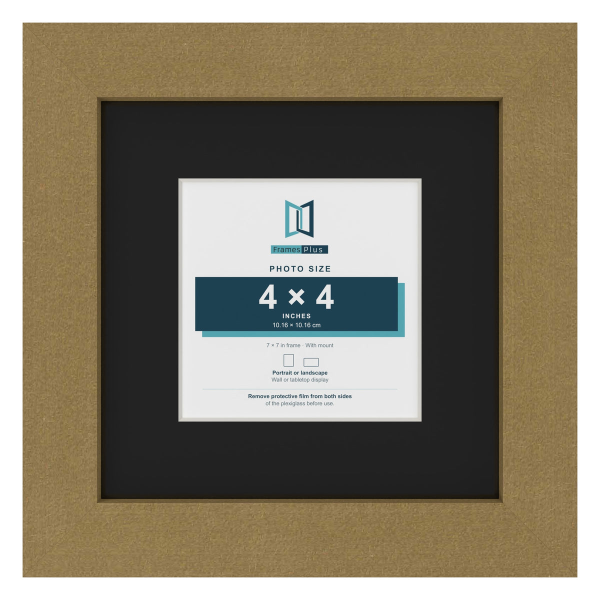 Gold 7 x 7 inch picture frame with a black mount for a 4 x 4 inch photo