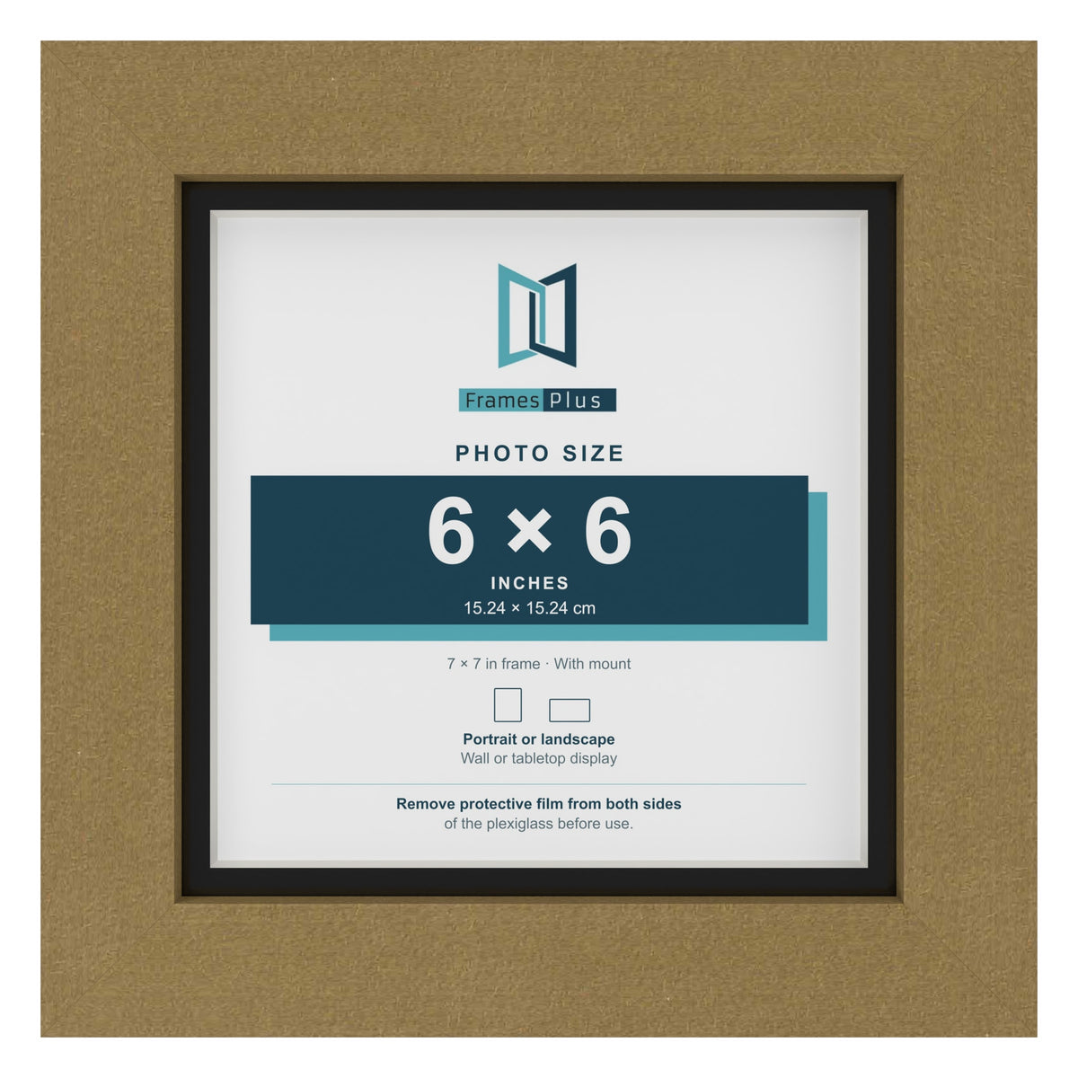 Gold 7 x 7 inch picture frame with a black mount for a 6 x 6 inch photo