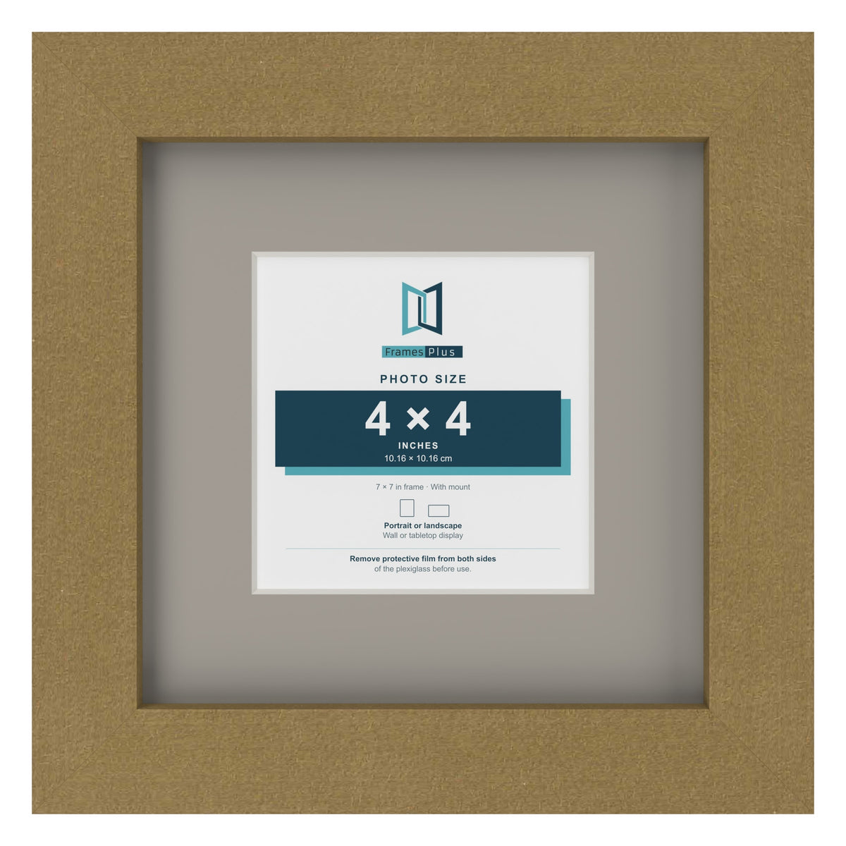 Gold 7 x 7 inch picture frame with a Dawn Grey mount for a 4 x 4 inch photo