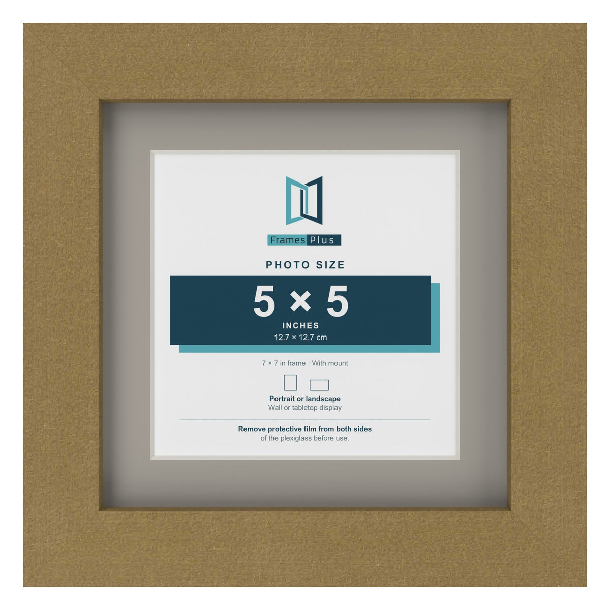 Gold 7 x 7 inch picture frame with a Dawn Grey mount for a 5 x 5 inch photo