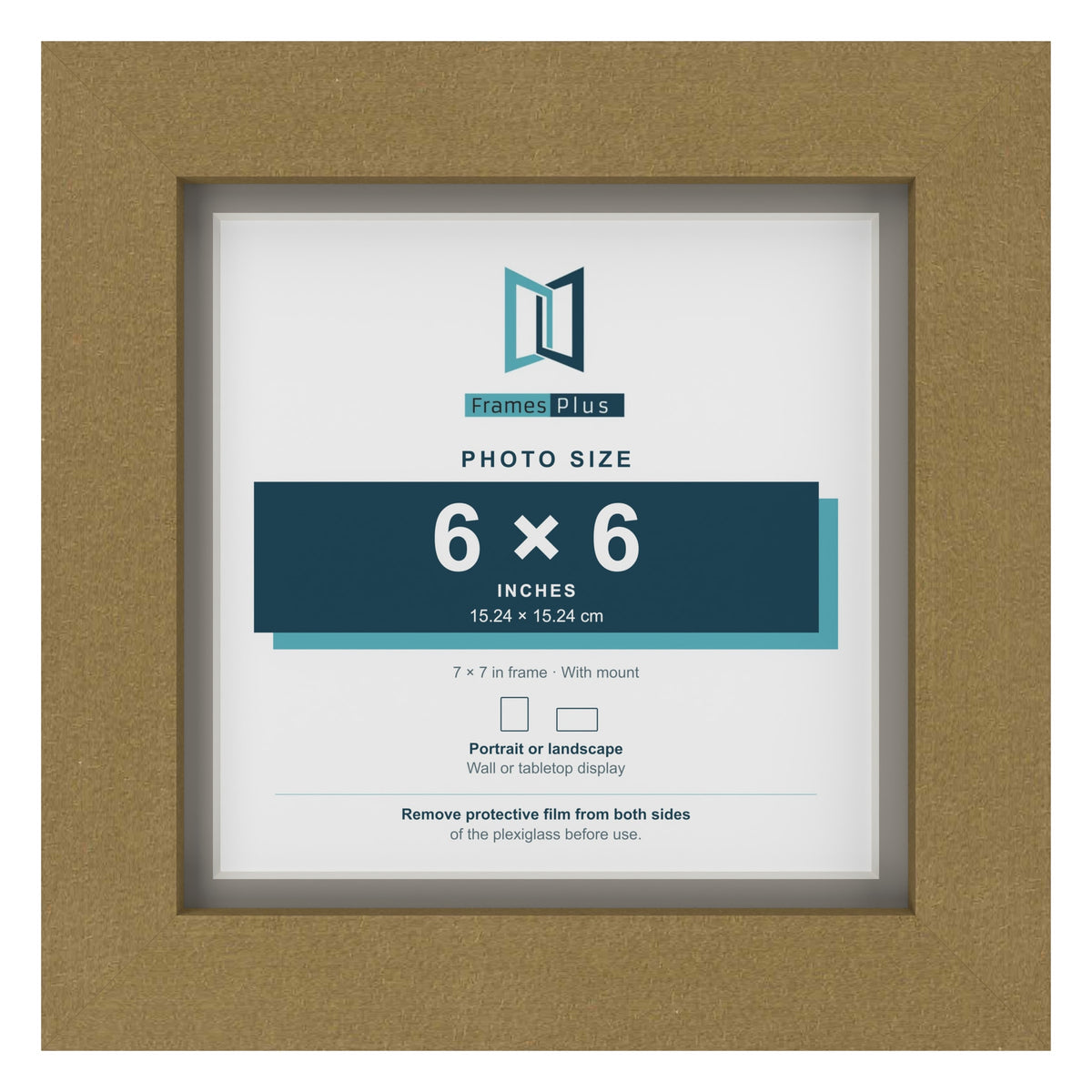 Gold 7 x 7 inch picture frame with a Dawn Grey mount for a 6 x 6 inch photo