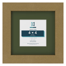 Gold 7 x 7 inch picture frame with a green mount for a 4 x 4 inch photo