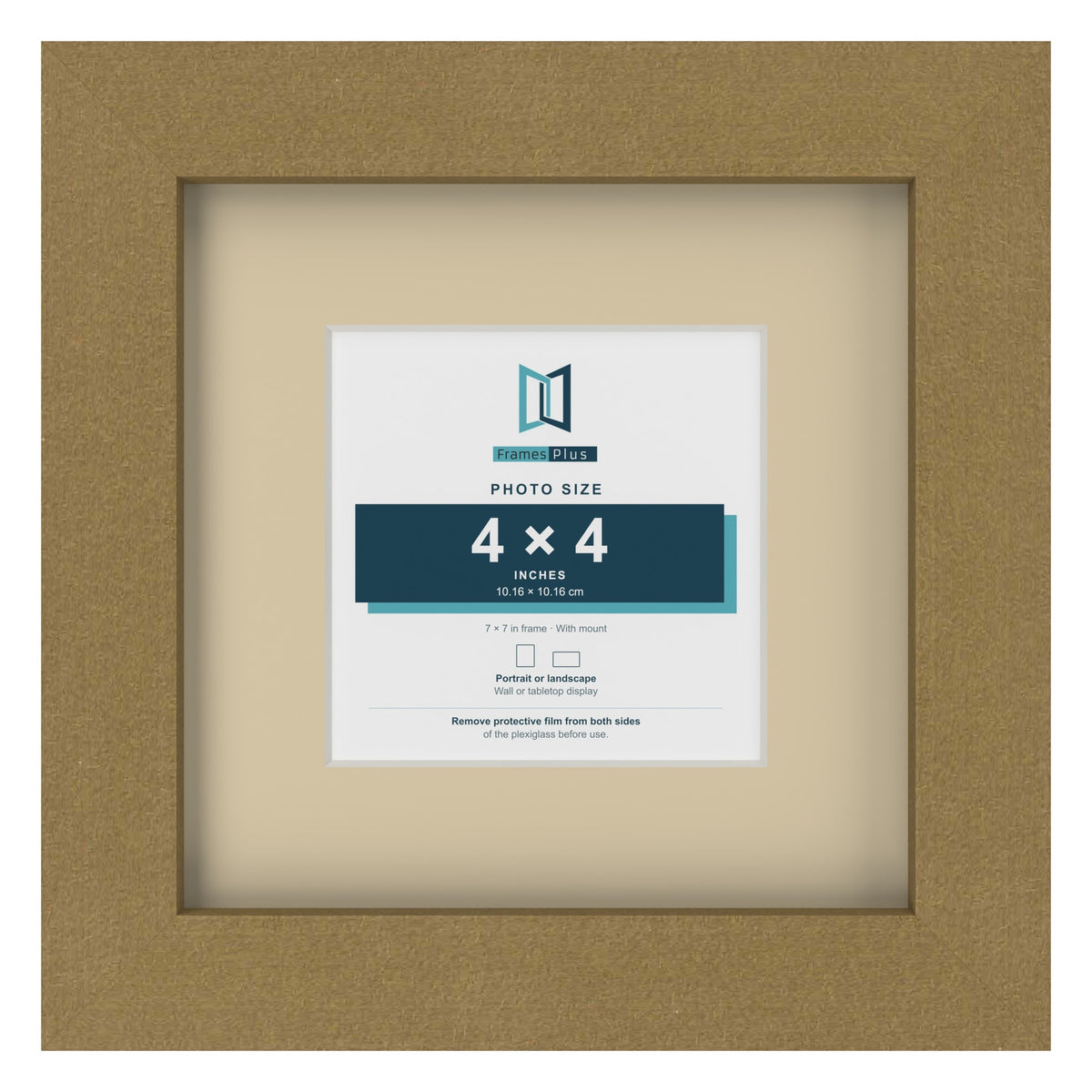 Gold 7 x 7 inch picture frame with an ivory mount for a 4 x 4 inch photo