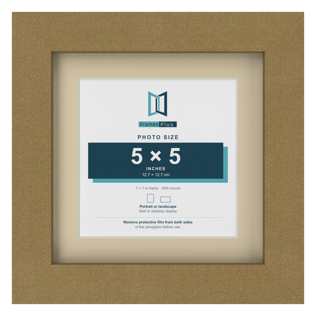 Gold 7 x 7 inch picture frame with an ivory mount for a 5 x 5 inch photo