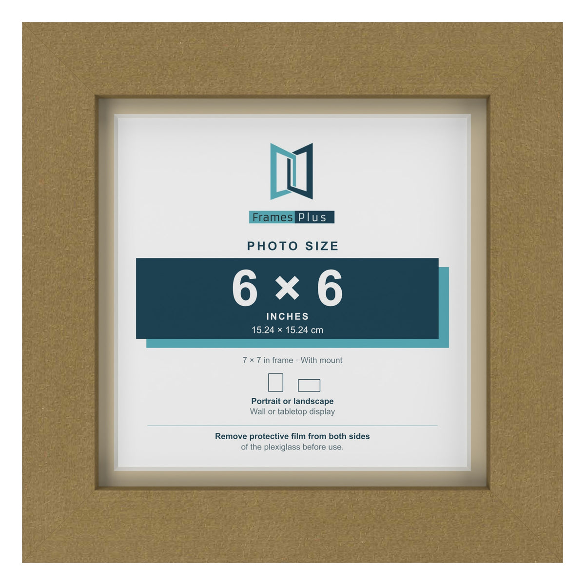 Gold 7 x 7 inch picture frame with an ivory mount for a 6 x 6 inch photo