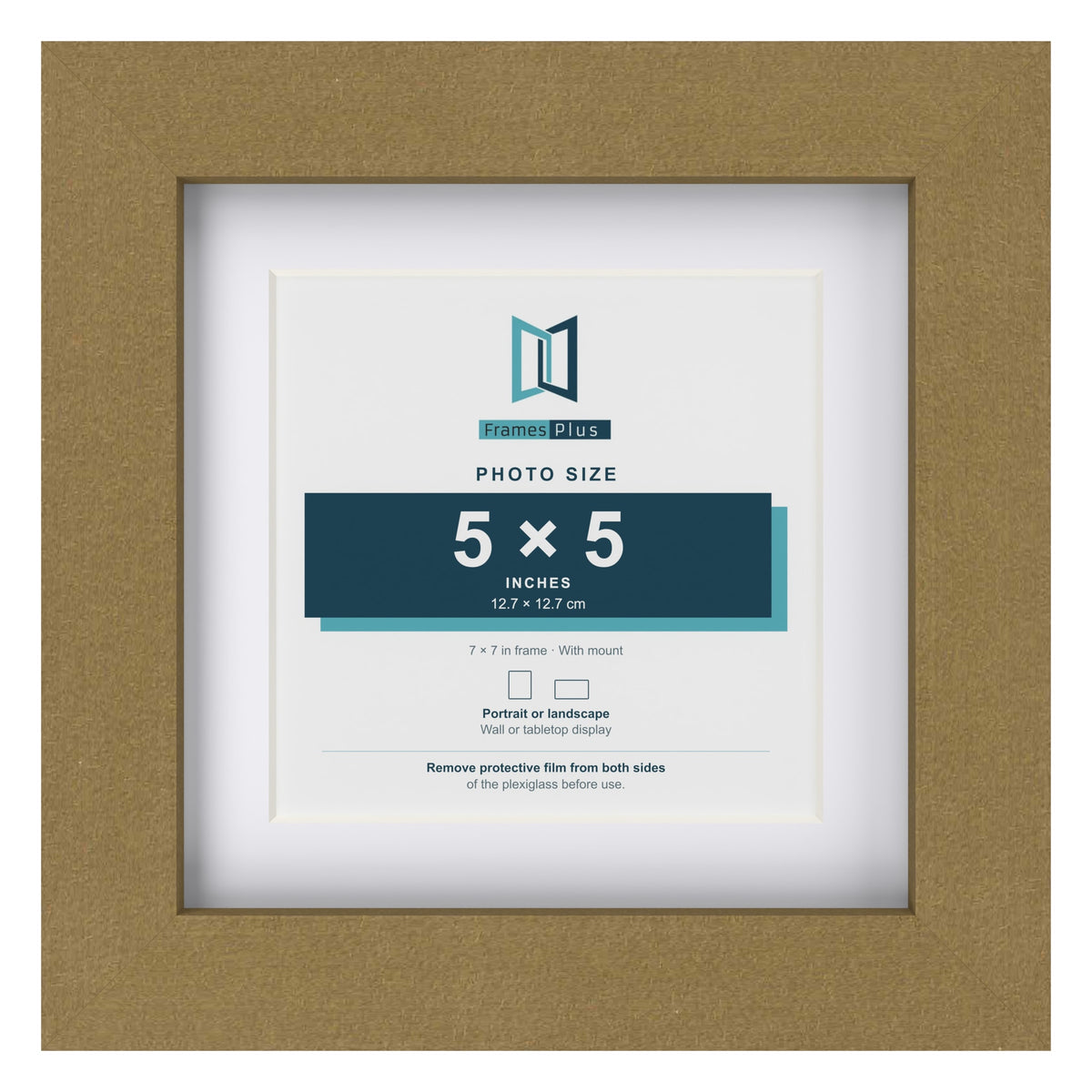 Gold 7 x 7 inch picture frame with a white mount for a 5 x 5 inch photo