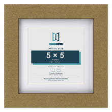 Gold 7 x 7 inch picture frame with a white mount for a 5 x 5 inch photo