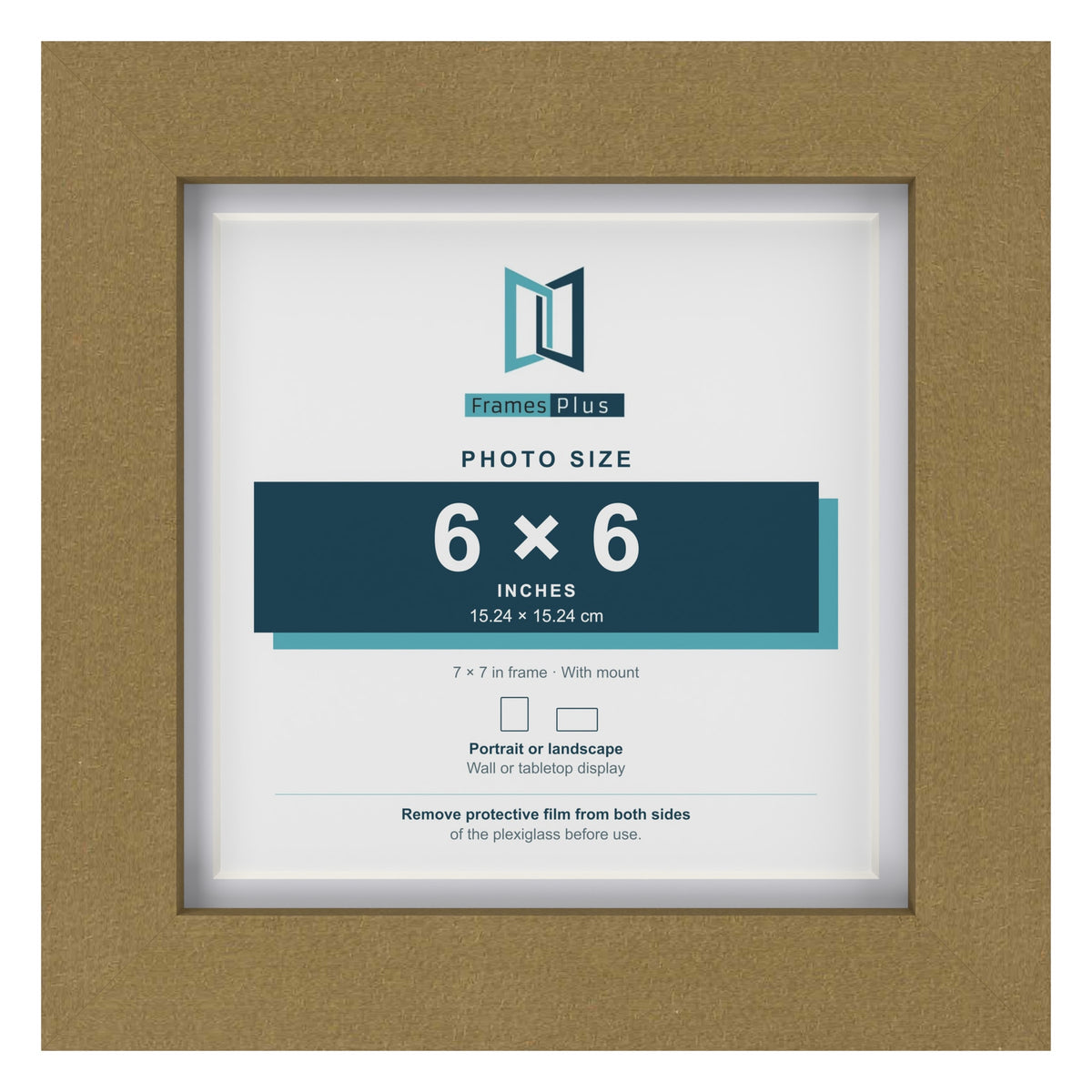 Gold 7 x 7 inch picture frame with a white mount for a 6 x 6 inch photo