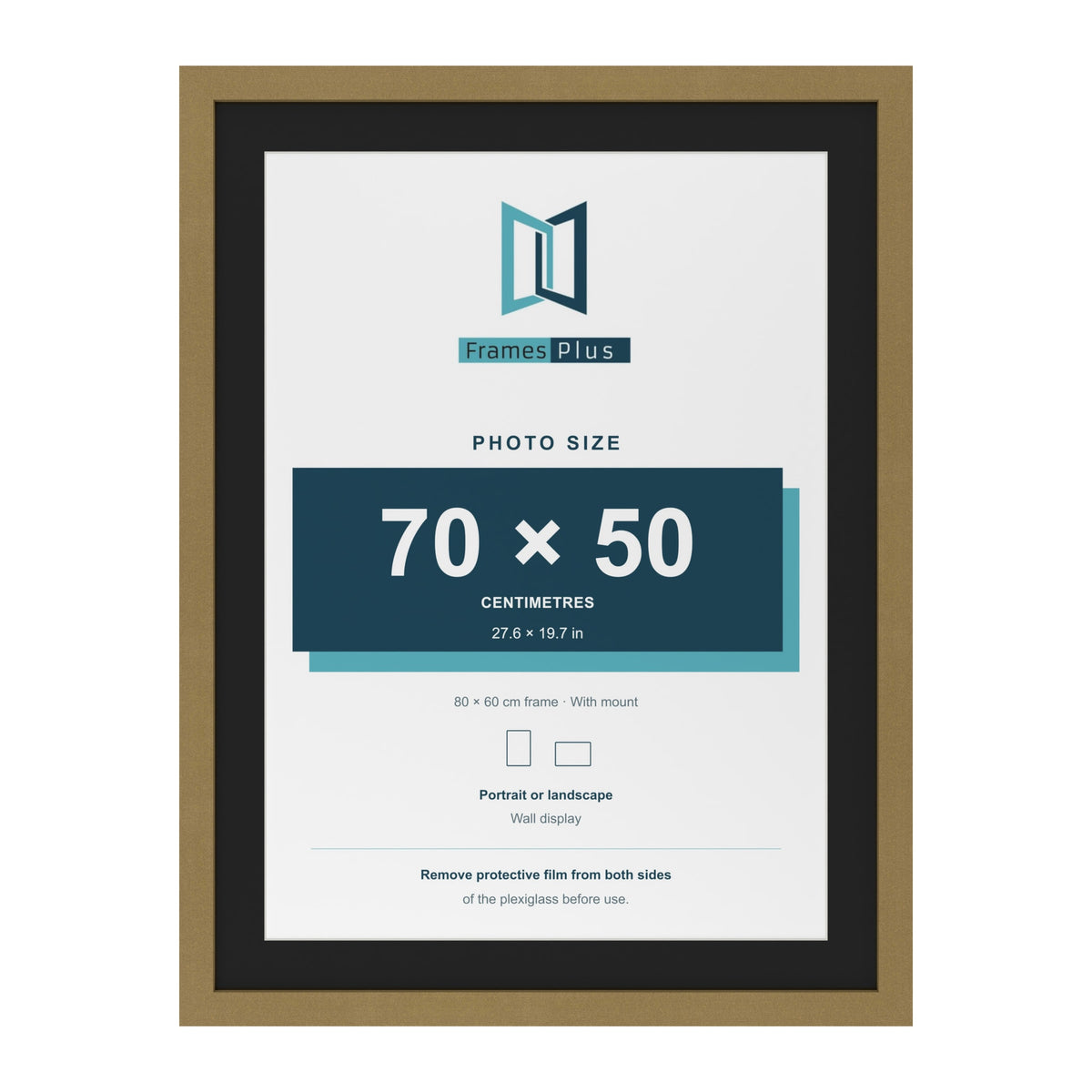 Gold 80 x 60 cm picture frame with a black mount for a 70 x 50 cm photo
