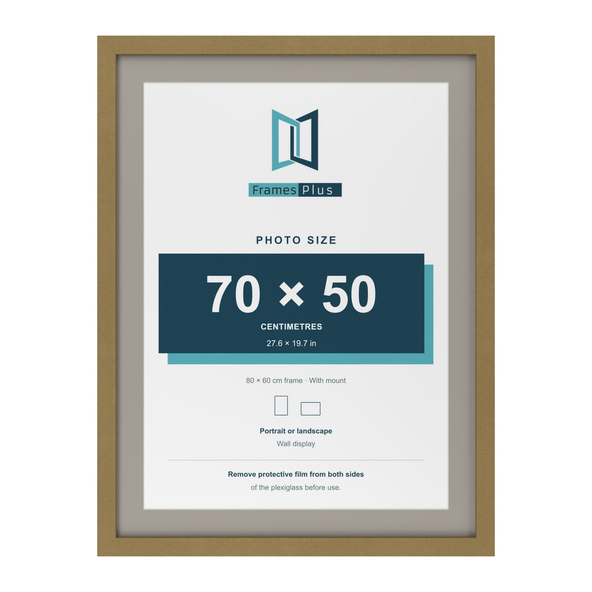 Gold 80 x 60 cm picture frame with a Dawn Grey mount for a 70 x 50 cm photo