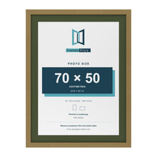 Gold 80 x 60 cm picture frame with a green mount for a 70 x 50 cm photo