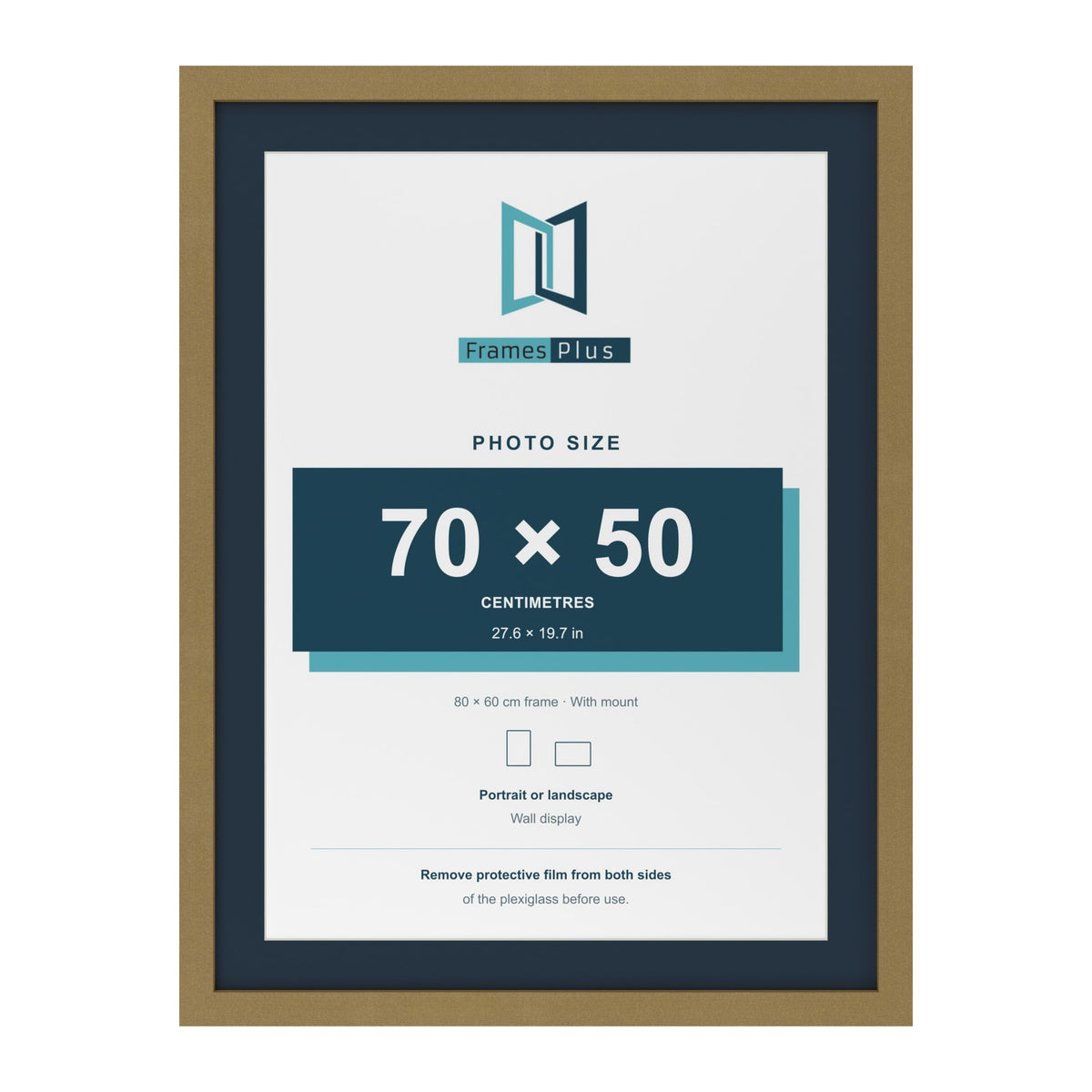Gold 80 x 60 cm picture frame with a Pacific Blue mount for a 70 x 50 cm photo