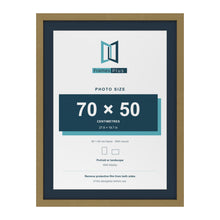 Gold 80 x 60 cm picture frame with a Pacific Blue mount for a 70 x 50 cm photo