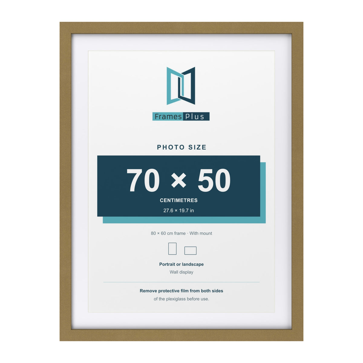 Gold 80 x 60 cm picture frame with a white mount for a 70 x 50 cm photo