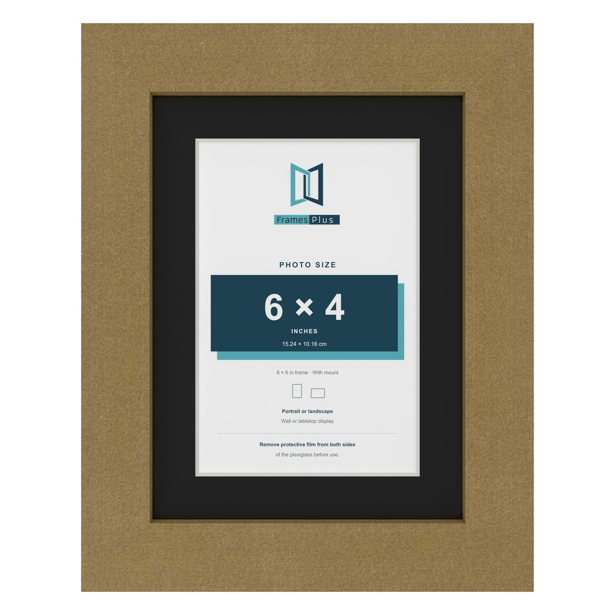 Gold 8 x 6 inch picture frame with a black mount for a 6 x 4 inch photo