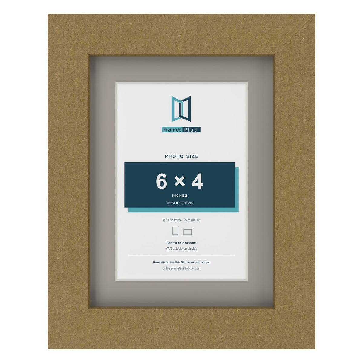 Gold 8 x 6 inch picture frame with a Dawn Grey mount for a 6 x 4 inch photo