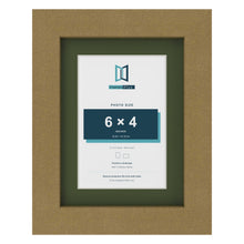 Gold 8 x 6 inch picture frame with a green mount for a 6 x 4 inch photo