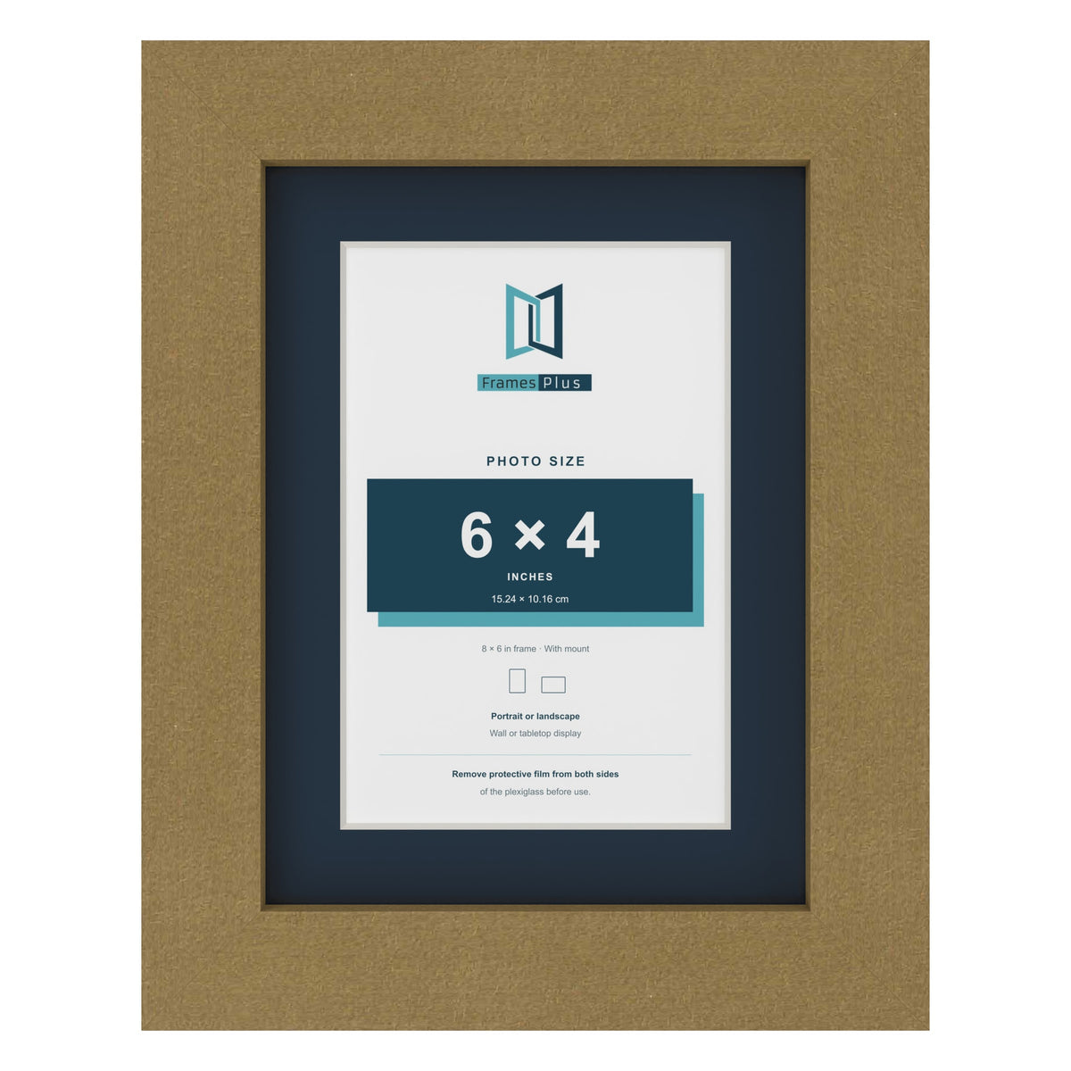 Gold 8 x 6 inch picture frame with a Pacific Blue mount for a 6 x 4 inch photo
