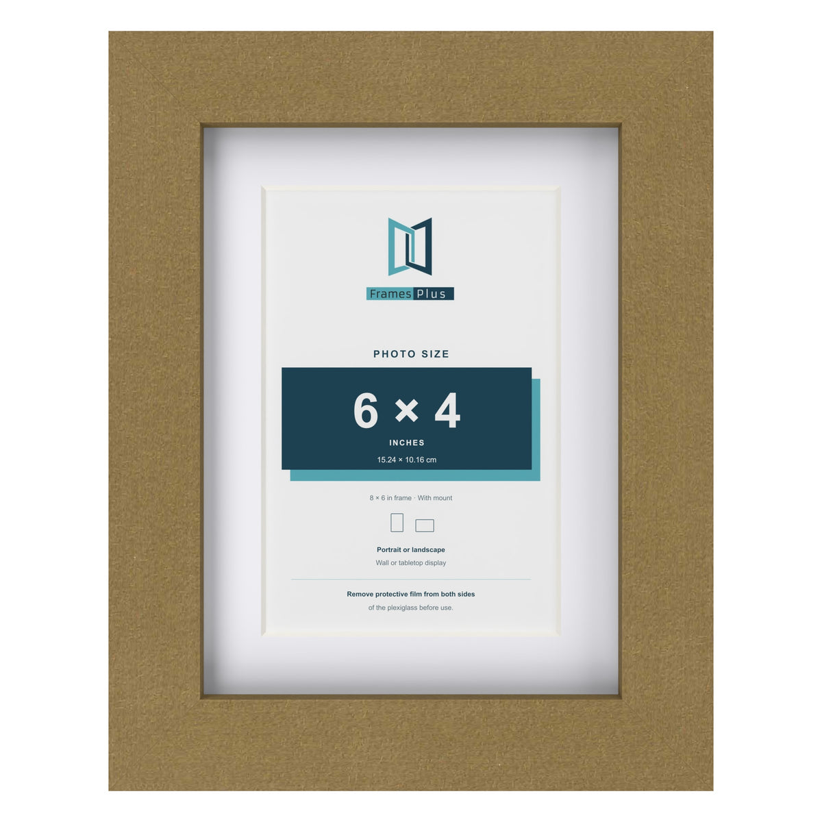 Gold 8 x 6 inch picture frame with a white mount for a 6 x 4 inch photo