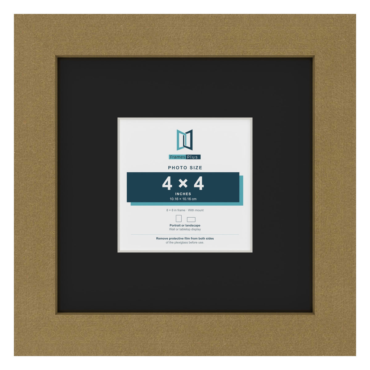 Gold 8 x 8 inch picture frame with a black mount for a 4 x 4 inch photo