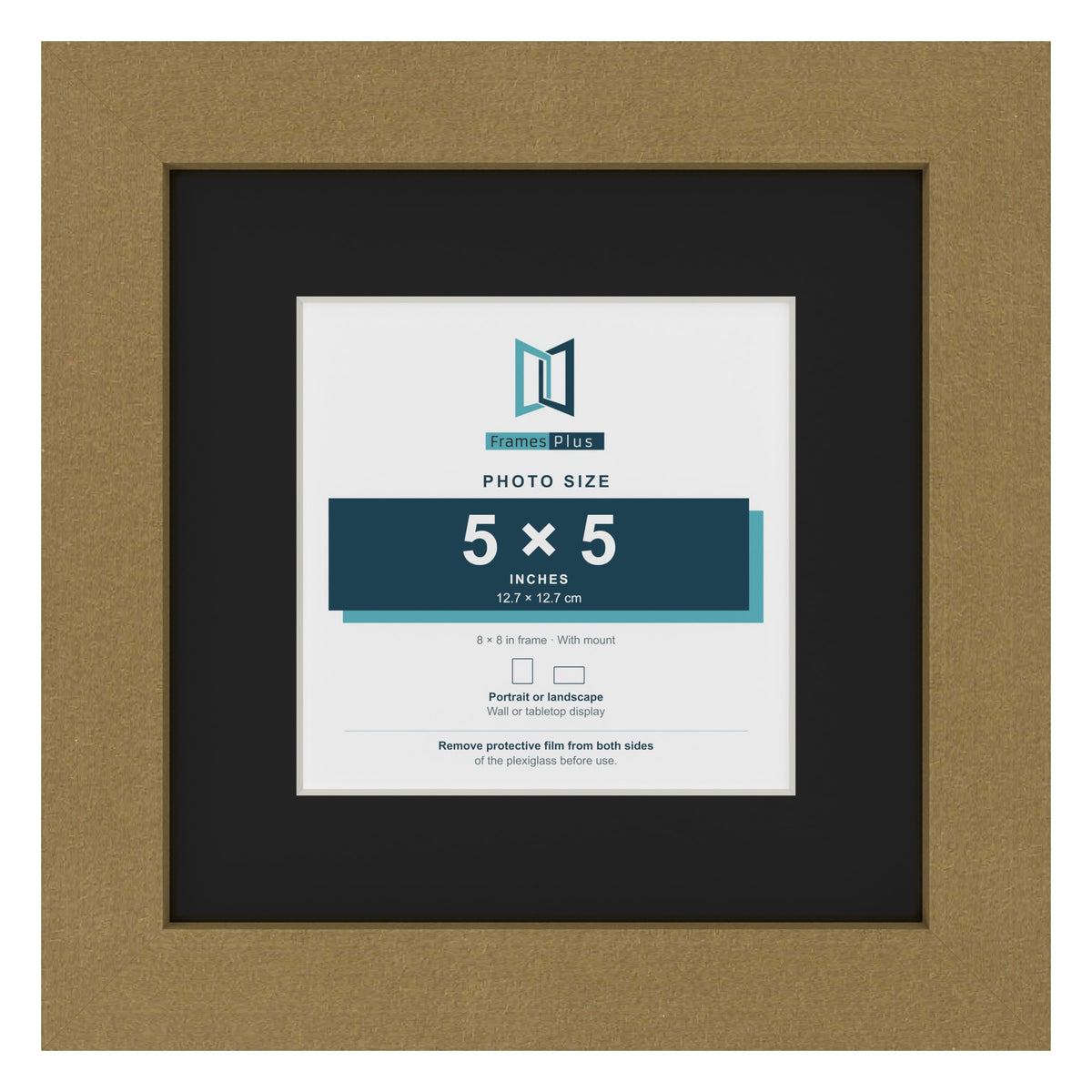 Gold 8 x 8 inch picture frame with a black mount for a 5 x 5 inch photo