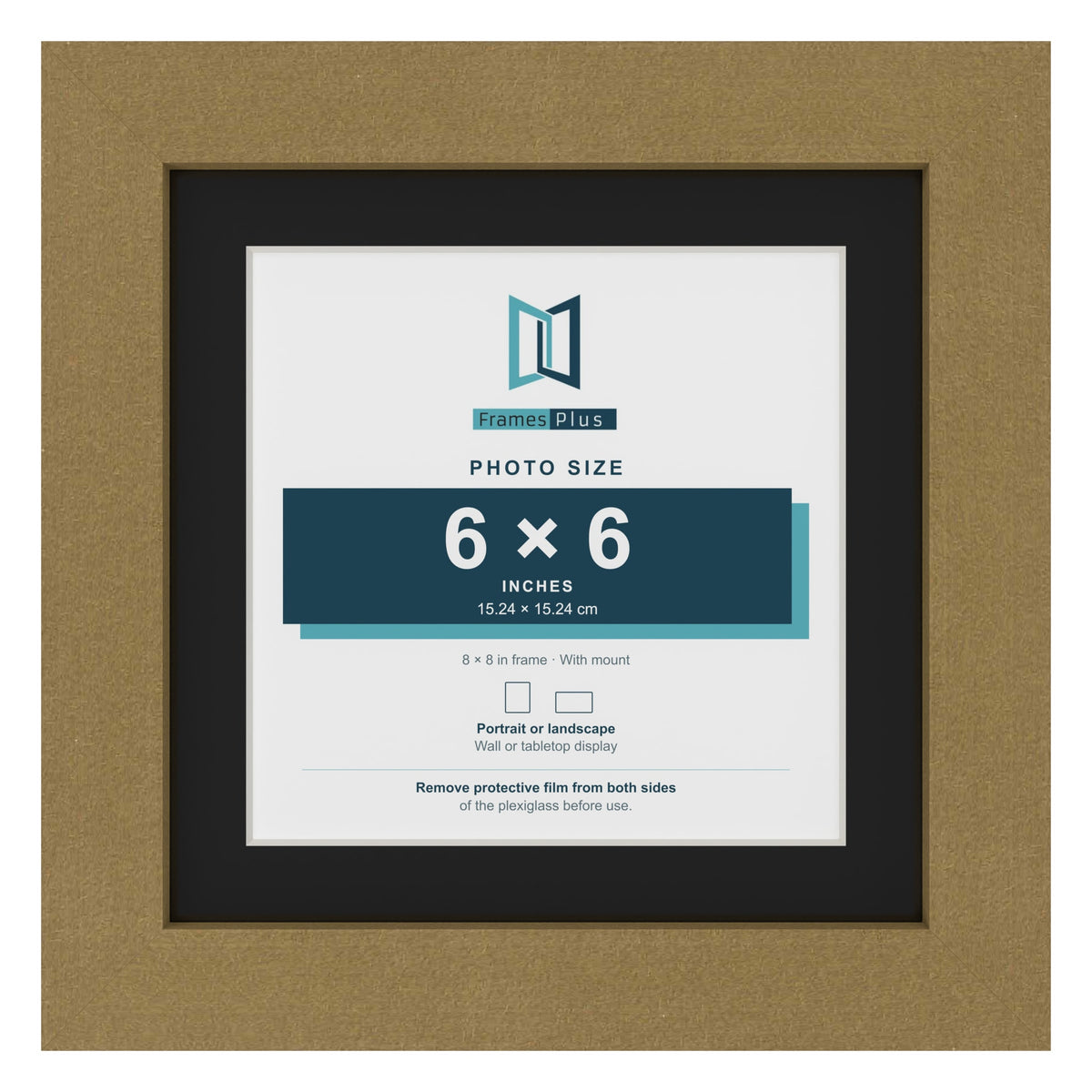 Gold 8 x 8 inch picture frame with a black mount for a 6 x 6 inch photo