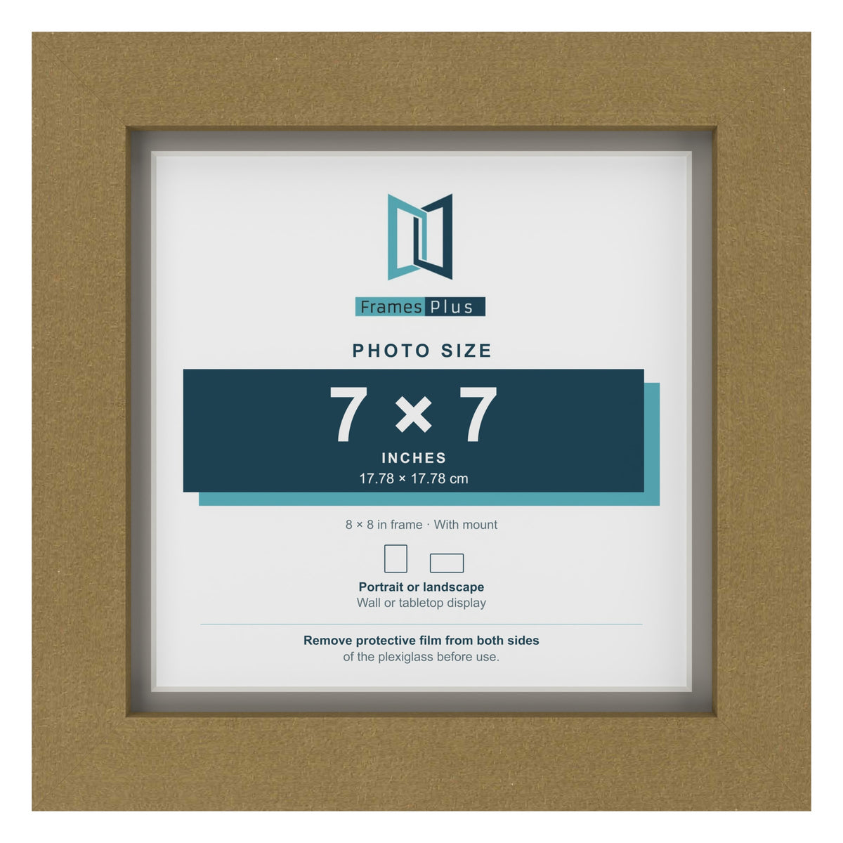 Gold 8 x 8 inch picture frame with a Dawn Grey mount for a 7 x 7 inch photo