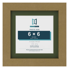 Gold 8 x 8 inch picture frame with a green mount for a 6 x 6 inch photo