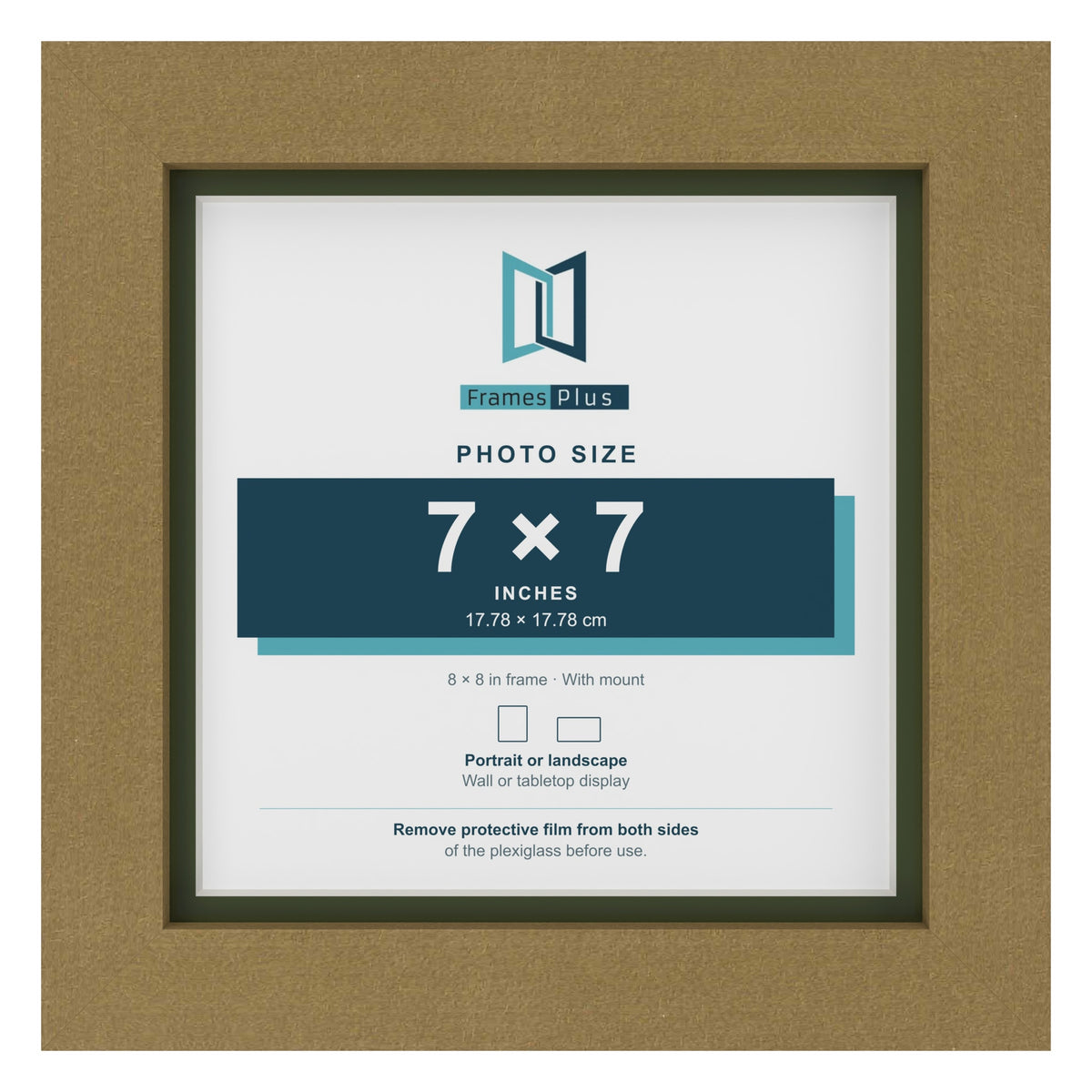 Gold 8 x 8 inch picture frame with a green mount for a 7 x 7 inch photo