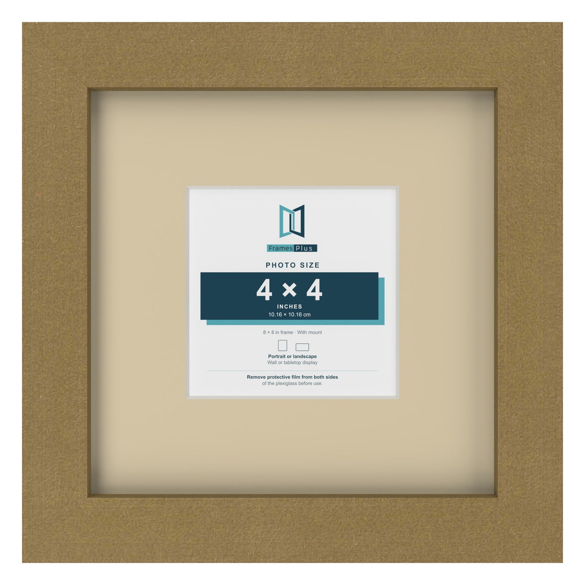 Gold 8 x 8 inch picture frame with an ivory mount for a 4 x 4 inch photo