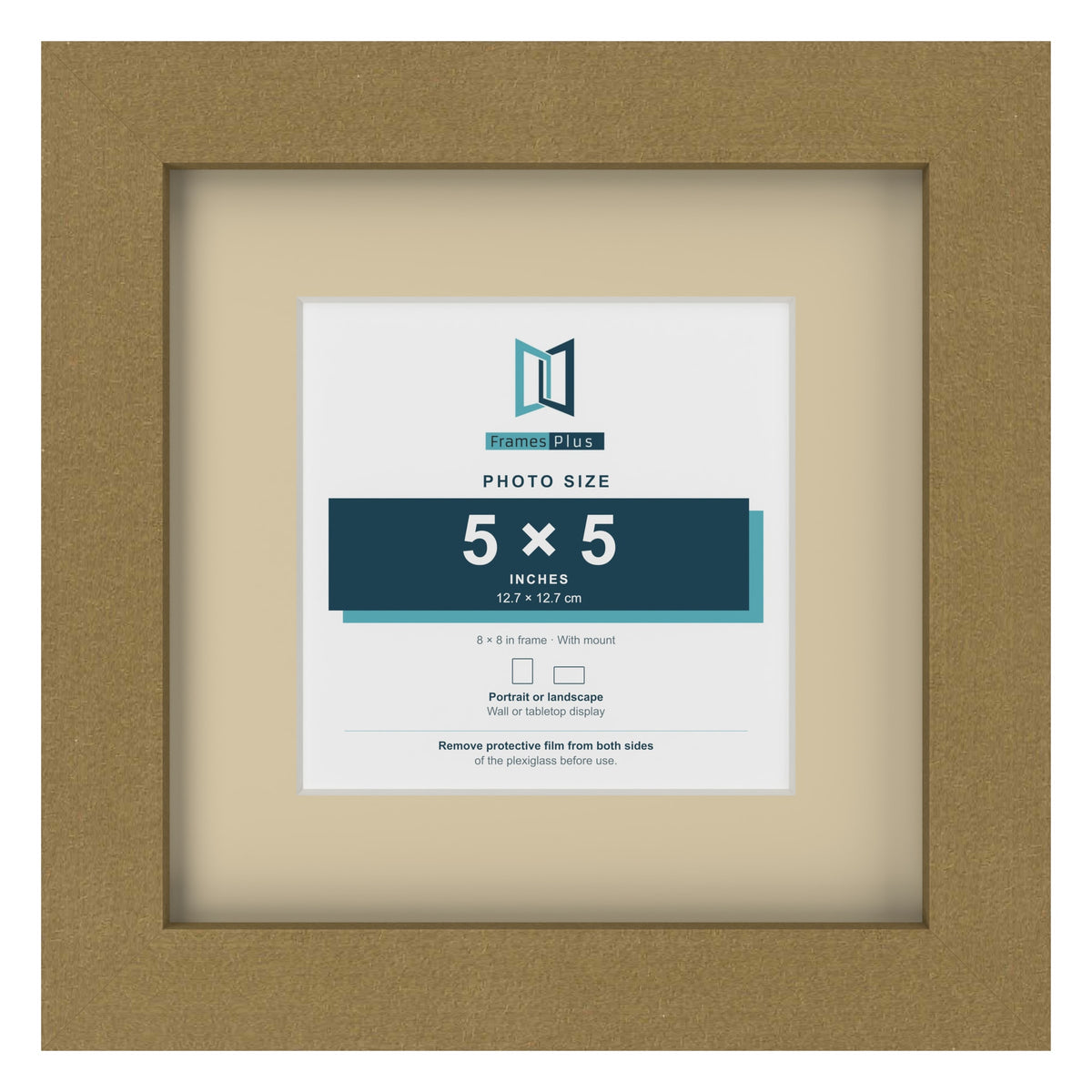 Gold 8 x 8 inch picture frame with an ivory mount for a 5 x 5 inch photo
