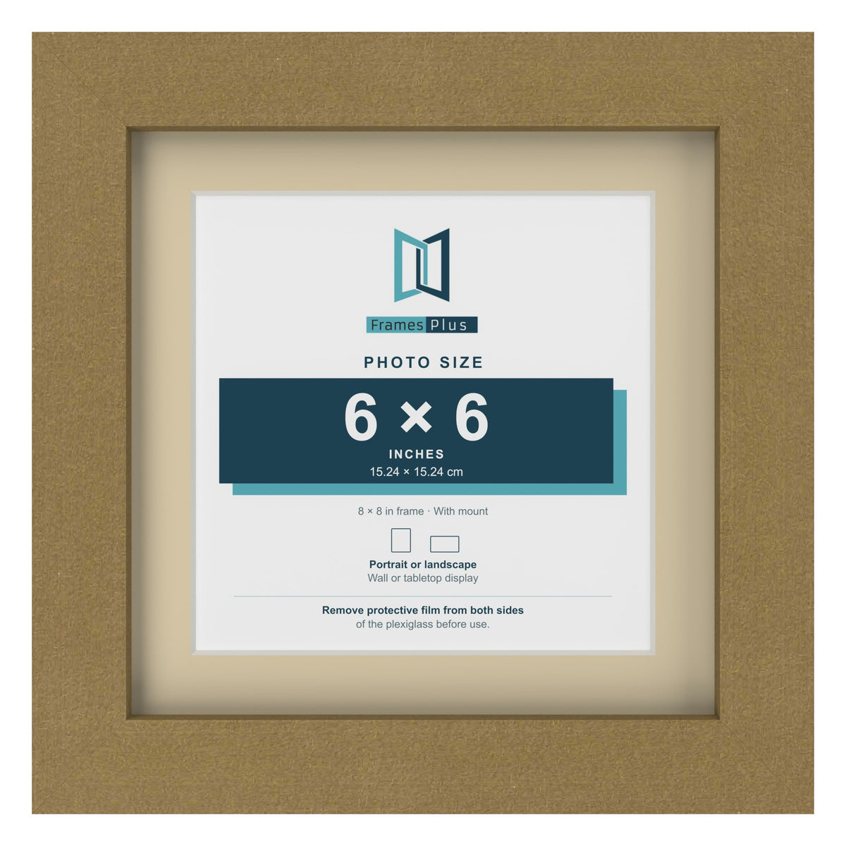 Gold 8 x 8 inch picture frame with an ivory mount for a 6 x 6 inch photo