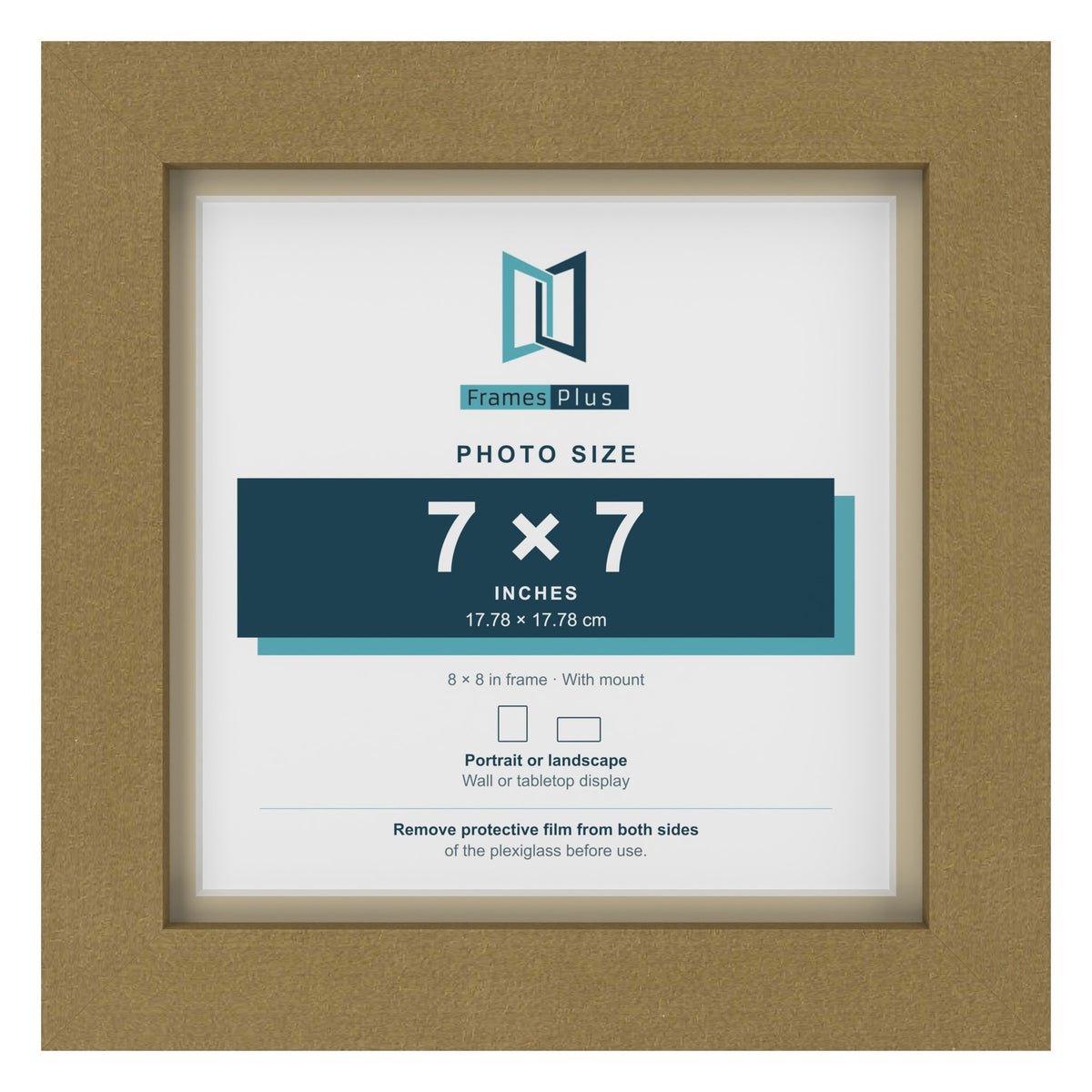 Gold 8 x 8 inch picture frame with an ivory mount for a 7 x 7 inch photo