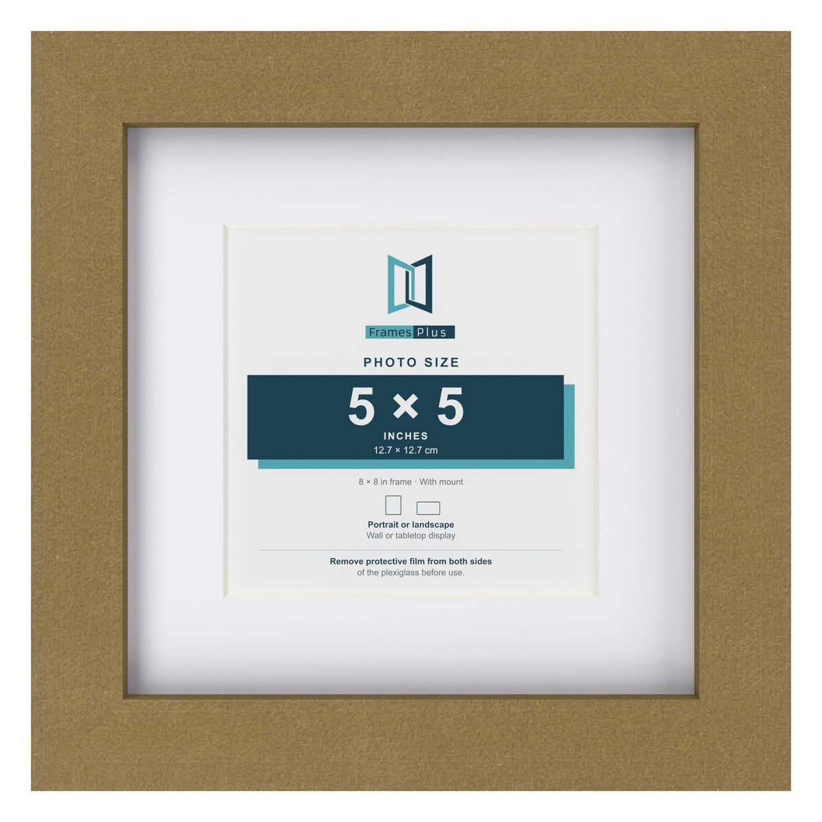Gold 8 x 8 inch picture frame with a white mount for a 5 x 5 inch photo
