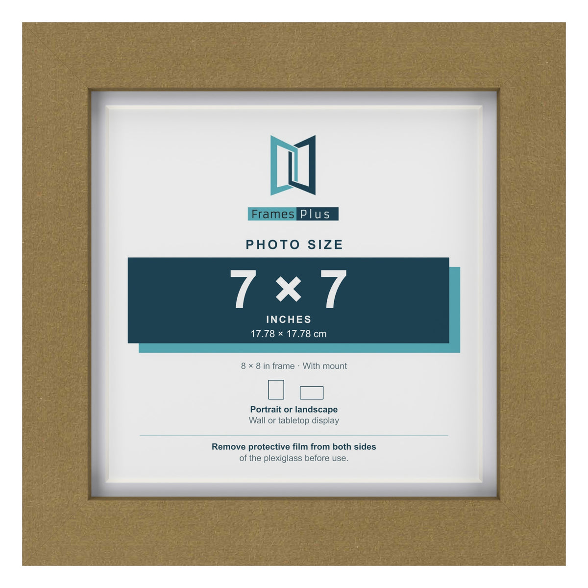 Gold 8 x 8 inch picture frame with a white mount for a 7 x 7 inch photo