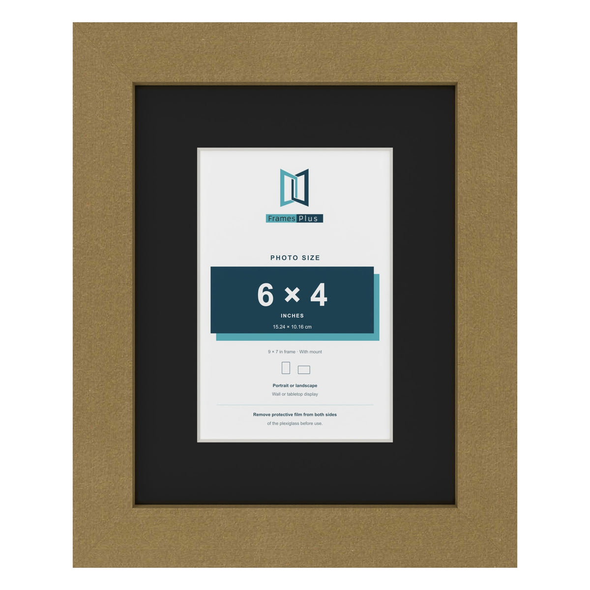 Gold 9 x 7 inch picture frame with a black mount for a 6 x 4 inch photo