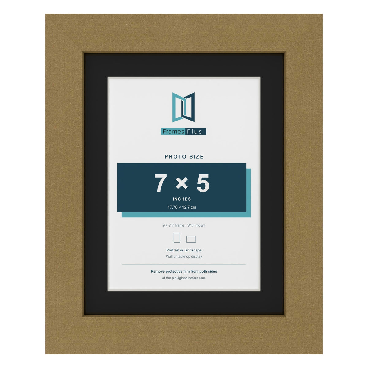 Gold 9 x 7 inch picture frame with a black mount for a 7 x 5 inch photo