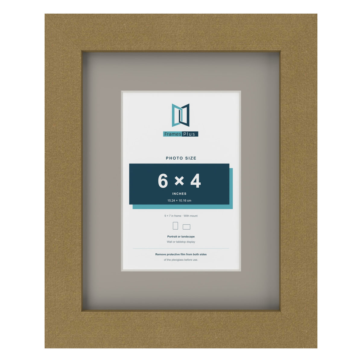 Gold 9 x 7 inch picture frame with a Dawn Grey mount for a 6 x 4 inch photo