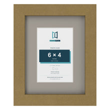 Gold 9 x 7 inch picture frame with a Dawn Grey mount for a 6 x 4 inch photo