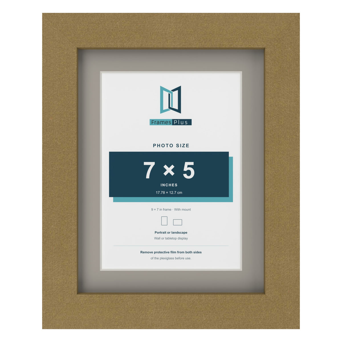 Gold 9 x 7 inch picture frame with a Dawn Grey mount for a 7 x 5 inch photo