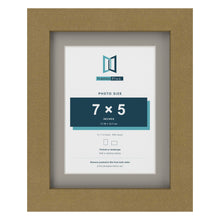 Gold 9 x 7 inch picture frame with a Dawn Grey mount for a 7 x 5 inch photo