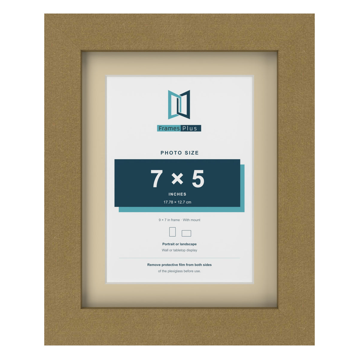 Gold 9 x 7 inch picture frame with an ivory mount for a 7 x 5 inch photo