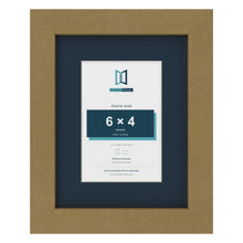 Gold 9 x 7 inch picture frame with a Pacific Blue mount for a 6 x 4 inch photo