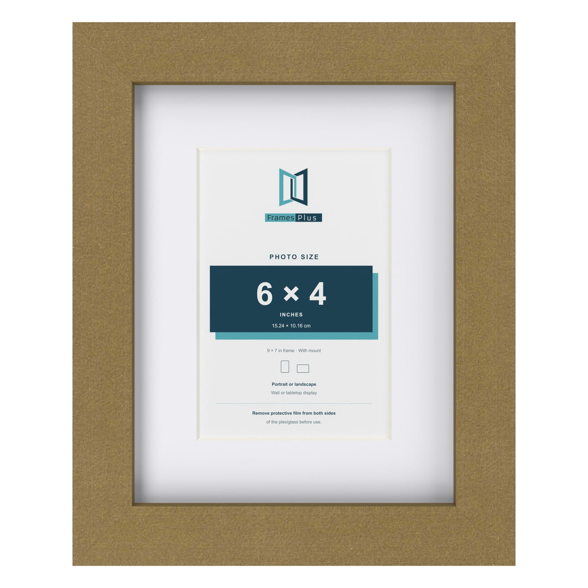 Gold 9 x 7 inch picture frame with a white mount for a 6 x 4 inch photo