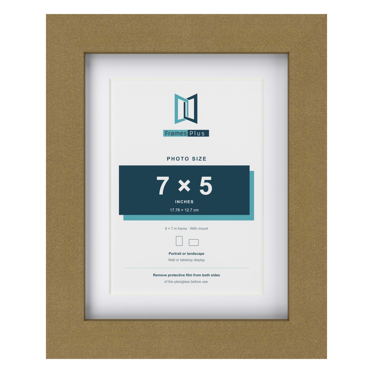 Gold 9 x 7 inch picture frame with a white mount for a 7 x 5 inch photo