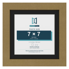 Gold 9 x 9 inch picture frame with a black mount for a 7 x 7 inch photo