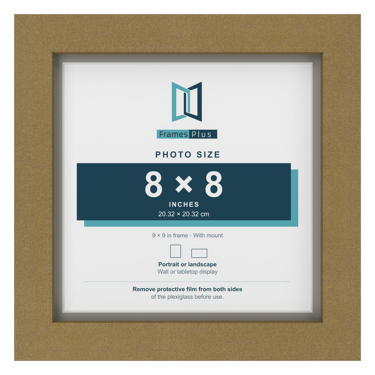 Gold 9 x 9 inch picture frame with a Dawn Grey mount for an 8 x 8 inch photo