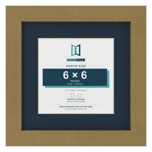 Gold 9 x 9 inch picture frame with a Pacific Blue mount for a 6 x 6 inch photo