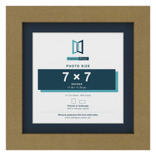 Gold 9 x 9 inch picture frame with a Pacific Blue mount for a 7 x 7 inch photo
